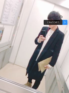 「lot holon（ロットホロン）のアイテム（チェスターコート）」を使った、菓子さん（メンズ・172cm）の冬コーディネート