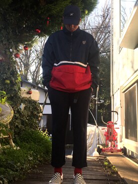 「アイテム（ナイロンジャケット）」を使った、坊さん（メンズ・178cm）の冬コーディネート