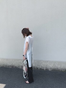 「Aunt Marie's（アントマリーズ）のAUNT MARIE'S ハーフスリーブバックスリットシャツ（シャツ/ブラウス）」を使った、rin𓍯 さん（レディース・156cm）の夏コーディネート