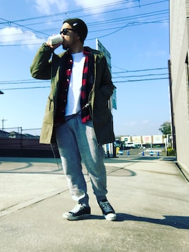 「CIAOPANIC（チャオパニック）のアイテム（モッズコート）」を使った、Hiroki Matsudaさん（メンズ・165cm）の春コーディネート