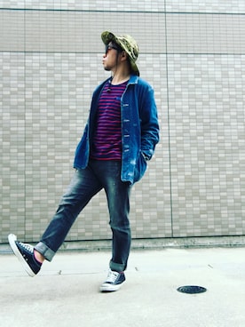 「アイテム（カバーオール）」を使った、Hiroki Matsudaさん（メンズ・165cm）の春コーディネート