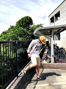 「STARTER BLACK LABEL（スターターブラックレーベル）のアイテム（Tシャツ/カットソー）」を使った、Hiroki Matsudaさん（メンズ・165cm）の夏コーディネート