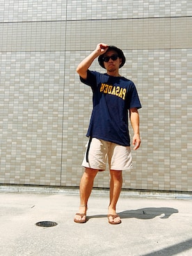 「RAINBOW（レインボー）のアイテム」を使った、Hiroki Matsudaさん（メンズ・165cm）の夏コーディネート