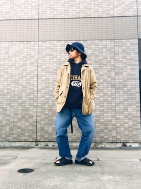 「スウェットパーカー」｜「アイテム（その他アウター）」を使った、Hiroki Matsudaさん（メンズ・166cm）の春コーディネート