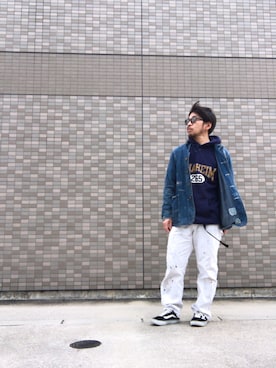 「アイテム（スウェット、ブルー系）」を使った、Hiroki Matsudaさん（メンズ・166cm）の春コーディネート