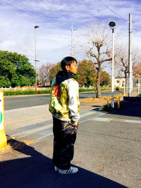 「スウェットパーカー」｜「アイテム（スタジャン）」を使った、Hiroki Matsudaさん（メンズ・166cm）の秋コーディネート