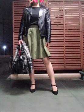 「RETRO GIRL（レトロガール）のアイテム（ライダースジャケット）」を使った、あっき✲さん（レディース・154cm）の春コーディネート