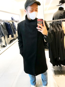「ZARA MAN」｜「アイテム（チェスターコート）」を使った、原 滉介さん（メンズ・174cm）の冬コーディネート