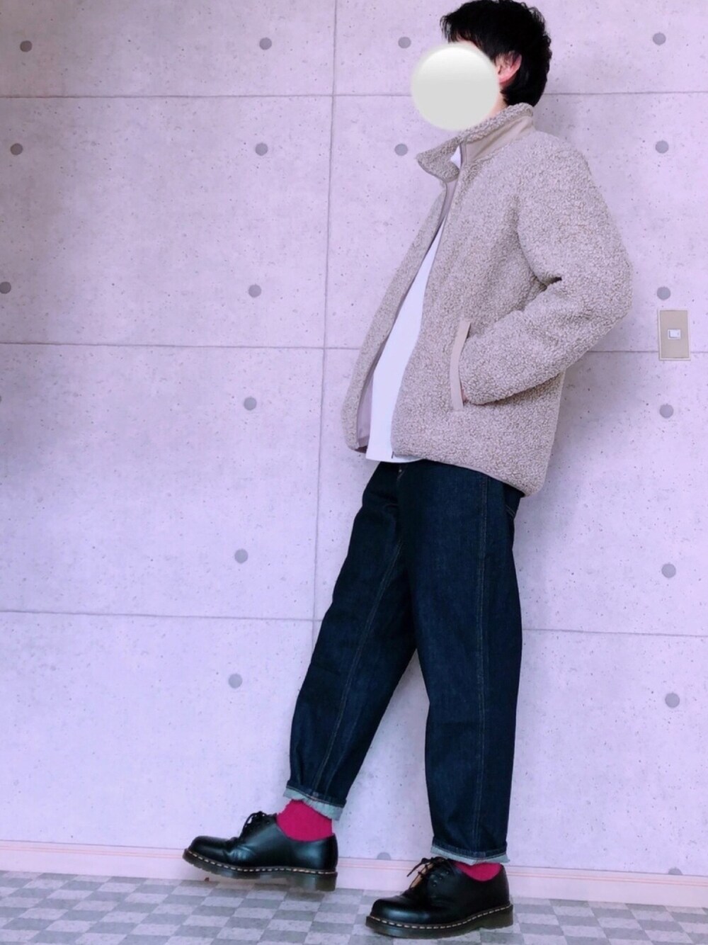 「お洒落さんとつながりたい、年末WEAR感謝祭、カジュアル、今日のコーデ、タートルネック、プチプラ、ブルゾン、UNIQLO」｜「UNIQLOのボアフリースジャケット（長袖）（その他アウター、ベージュ系）」を使った、こうようさん（メンズ・178cm）の冬コーディネートの1枚目の写真
