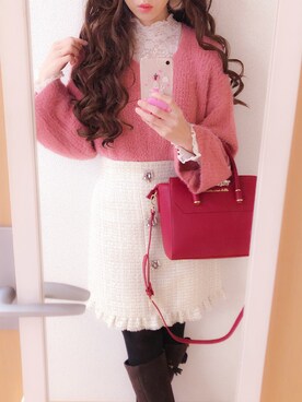 「アイテム（トートバッグ、レッド系）」を使った、ayumiさん（レディース・156cm）の春コーディネート