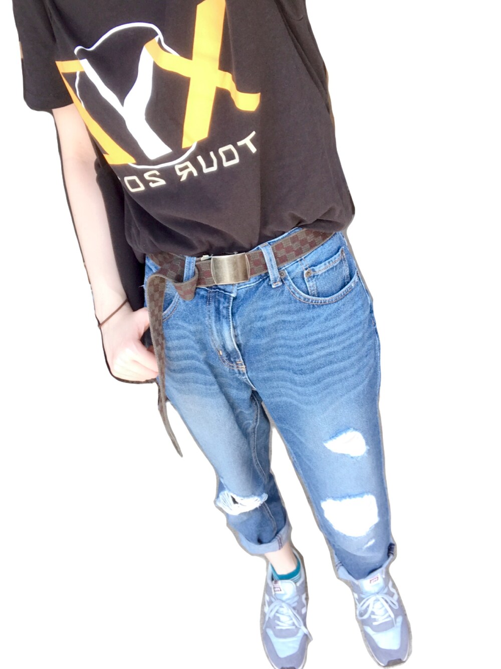 「ジーンズ、Tシャツ」｜「GUのアイテム（デニムパンツ、その他）」を使った、にゃんさくさん（レディース・160cm）の夏コーディネートの1枚目の写真