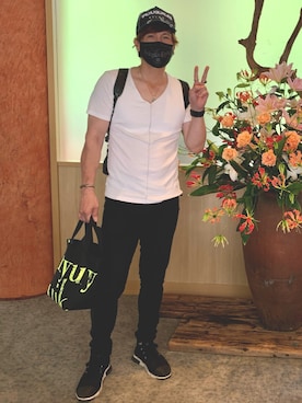 「1piu1uguale3 RELAX（ウノピュウノウグァーレトレリラックス）のアイテム（帽子）」を使った、Masaru Omachiさん（メンズ・178cm）の夏コーディネート