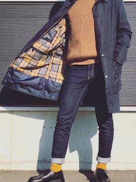 「barbour」｜「アイテム（ダウンジャケット/コート）」を使った、しーなさん（メンズ・167cm）の秋コーディネート
