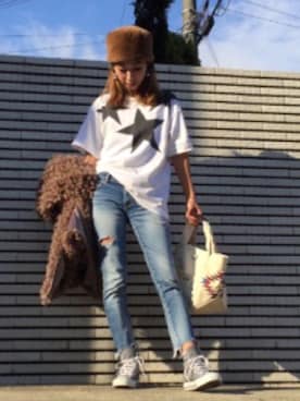 「Ungrid（アングリッド）のフレイドヘムストスリ（デニムパンツ）」を使った、madoyanyanさん（レディース・159cm）の冬コーディネート