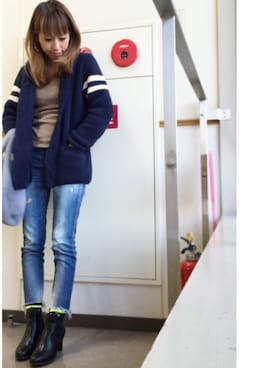 「Ungrid（アングリッド）のフレイドヘムストスリ（デニムパンツ）」を使った、madoyanyanさん（レディース・159cm）の冬コーディネート