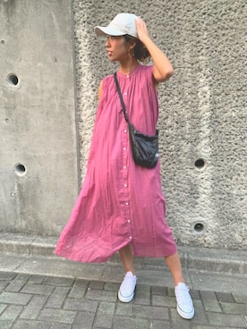 「URBAN RESEARCH Sonny Label（アーバンリサーチサニーレーベル）のノースリーブギャザーワンピース（ワンピース）」を使った、madoyanyanさん（レディース・160cm）の夏コーディネート