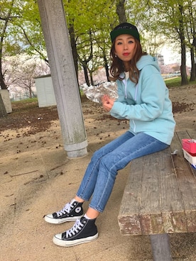 「RVCA（ルーカ）のアイテム（キャップ）」を使った、madoyanyanさん（レディース・160cm）の春コーディネート