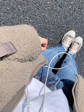 「select MOCA（セレクトモカ）の【GISELe4月号掲載】【GISELe12月号掲載】センタープレスストレートヘムラインカットオフダメージ加工デニム（デニムパンツ）」を使った、44488さん（レディース・159cm）の秋コーディネート