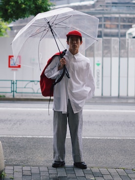 「Hender Scheme（エンダースキーマ）のアイテム（帽子）」を使った、yukifurueさん（メンズ・163cm）の夏コーディネート