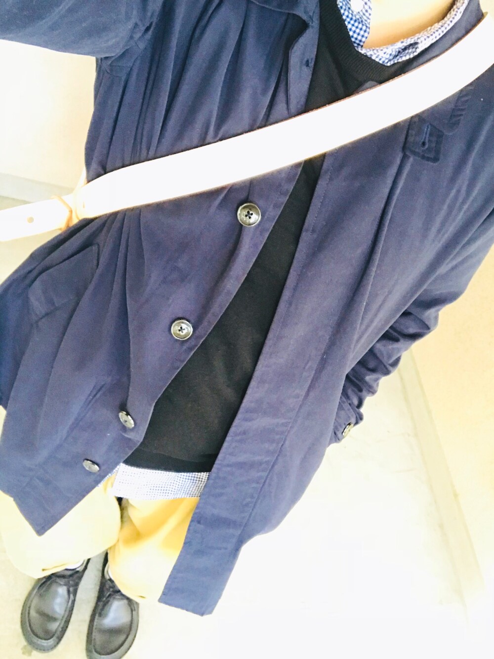 「シンプル、ワイドパンツ、ordinary fits、ボールパンツ、tembea、coen、ユニクロ」｜「coenのポリツイル起毛ステンカラーコート（ステンカラーコート、ブルー系）」を使った、たかやんさん（メンズ・166cm）の冬コーディネートの1枚目の写真