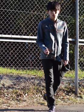 「MIHARAYASUHIRO（ミハラヤスヒロ）のアイテム（ライダースジャケット）」を使った、たぢさん（メンズ・173cm）の冬コーディネート