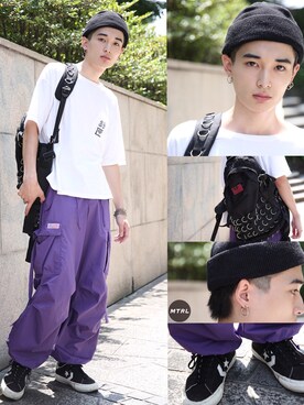 「原宿」｜「アイテム（ニットキャップ/ビーニー）」を使った、たぢさん（メンズ・173cm）の夏コーディネート