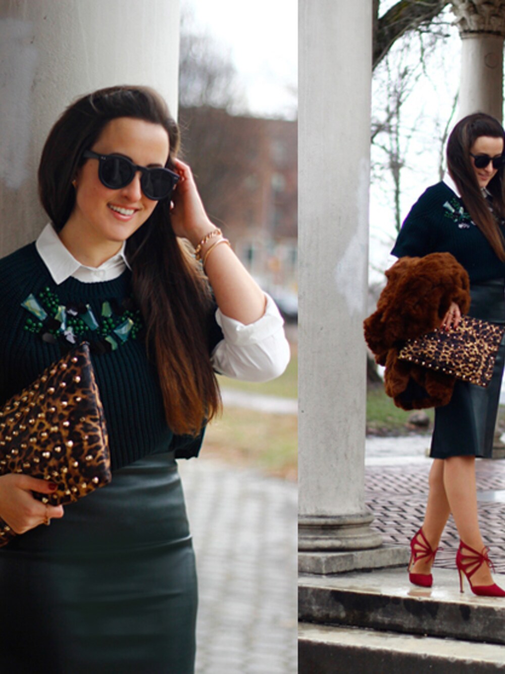 「embellished、H&M、heels、JustFab、leather、skirt、suede、sweater、ZARA」｜Freidy Goldbergerさん（レディース）の冬コーディネートの1枚目の写真