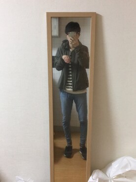 「雨の日」｜「アイテム（MA-1）」を使った、fさん（メンズ・165cm）の秋コーディネート