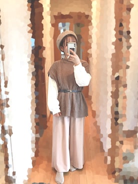 「くすみピンク」｜「アイテム（ハンチング/ベレー帽）」を使った、S*.さん（レディース・151cm）の冬コーディネート