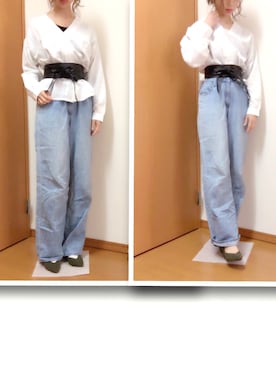 「fifth（フィフス）のVネックラインデザインブラウス（シャツ/ブラウス、ホワイト系）」を使った、tomtom0223さん（レディース・163cm）の春コーディネート