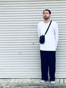 「ヒゲメガネ」｜「アイテム（スリッポン）」を使った、カズヒロさん（メンズ・175cm）の春コーディネート