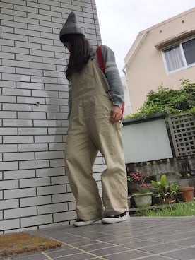 「アイテム（つなぎ/オールインワン、ベージュ系）」を使った、きーぬさん（レディース・156cm）の春コーディネート