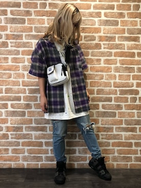 「WHITELAND（ホワイトランド）のアイテム（ショルダーバッグ）」を使った、Arisa Suzukiさん（レディース・155cm）の夏コーディネート