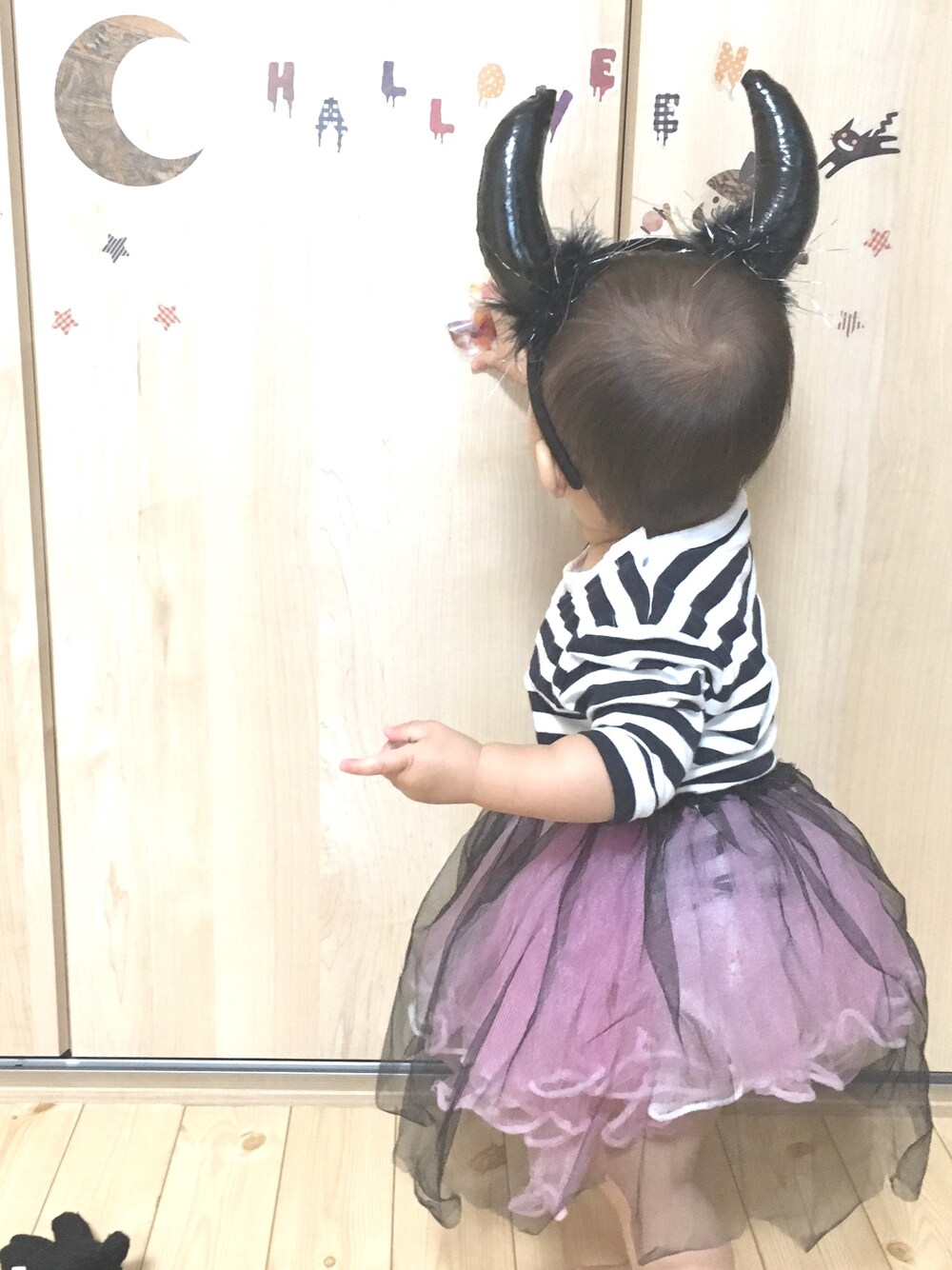 「ハロウィン」｜「無印良品のアイテム（Tシャツ/カットソー、その他）」を使った、m.oさん（レディース・158cm）の春コーディネートの1枚目の写真