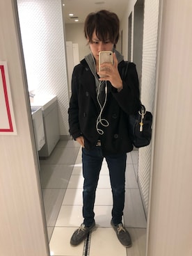 「MinoriTY（マイノリティ）のアイテム（ピーコート）」を使った、益若 あゆむさん（メンズ・175cm）の春コーディネート