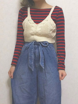「PAGEBOY（ページボーイ）のトモリボン付きデニムワイドパンツ（デニムパンツ）」を使った、おかゆ❤︎彡さん（レディース・156cm）の冬コーディネート