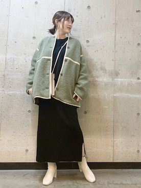 「LOWRYS FARM（ローリーズファーム）のストレッチヒールブーツ　851418（ブーツ）」を使った、おかゆ❤︎彡さん（レディース・158cm）の冬コーディネート