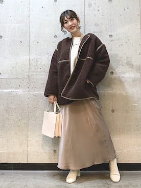 「LOWRYS FARM（ローリーズファーム）のストレッチヒールブーツ　851418（ブーツ）」を使った、おかゆ❤︎彡さん（レディース・158cm）の冬コーディネート