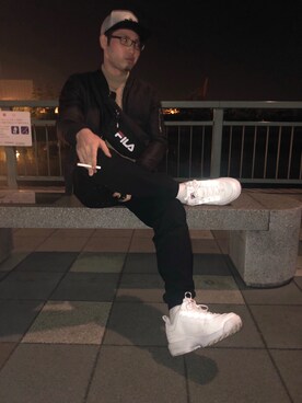 「FILA（フィラ）のアイテム（キャップ）」を使った、かねふくさん（メンズ・172cm）の冬コーディネート