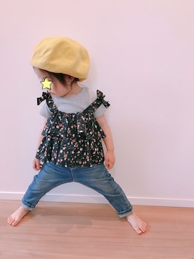 「90cm」｜「アイテム（ハンチング/ベレー帽）」を使った、MOMOkさん（キッズ・80cm）の春コーディネート