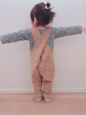 「90cm」｜「アイテム（オールインワン・サロペット）」を使った、MOMOkさん（キッズ・80cm）の春コーディネート