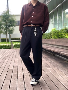 「ZIP FIVE（ジップファイブ）のポリトロリラックスアンクルカットテーパードパンツ（その他パンツ）」を使った、cafeにしさん（メンズ・175cm）の春コーディネート