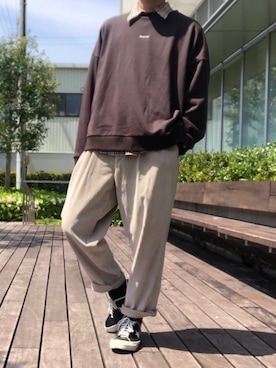 「バーバリー」｜「アイテム（スウェット）」を使った、cafeにしさん（メンズ・175cm）の春コーディネート
