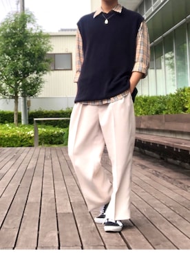 「バーバリー」｜「アイテム（アクセサリー）」を使った、cafeにしさん（メンズ・175cm）の夏コーディネート