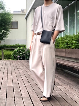 「EDWIN（エドウィン）のアイテム（サンダル）」を使った、cafeにしさん（メンズ・175cm）の夏コーディネート