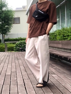 「EDWIN（エドウィン）のアイテム（サンダル）」を使った、cafeにしさん（メンズ・175cm）の夏コーディネート