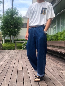 「EDWIN（エドウィン）のアイテム（サンダル）」を使った、cafeにしさん（メンズ・175cm）の夏コーディネート