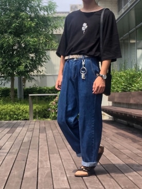 「EDWIN（エドウィン）のアイテム（サンダル）」を使った、cafeにしさん（メンズ・175cm）の夏コーディネート