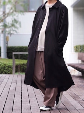 「秋のマイ旬スタイル」｜「アイテム（ステンカラーコート）」を使った、cafeにしさん（メンズ・175cm）の秋コーディネート