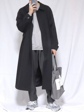 「beautiful people」｜「アイテム（ステンカラーコート）」を使った、cafeにしさん（メンズ・175cm）の冬コーディネート